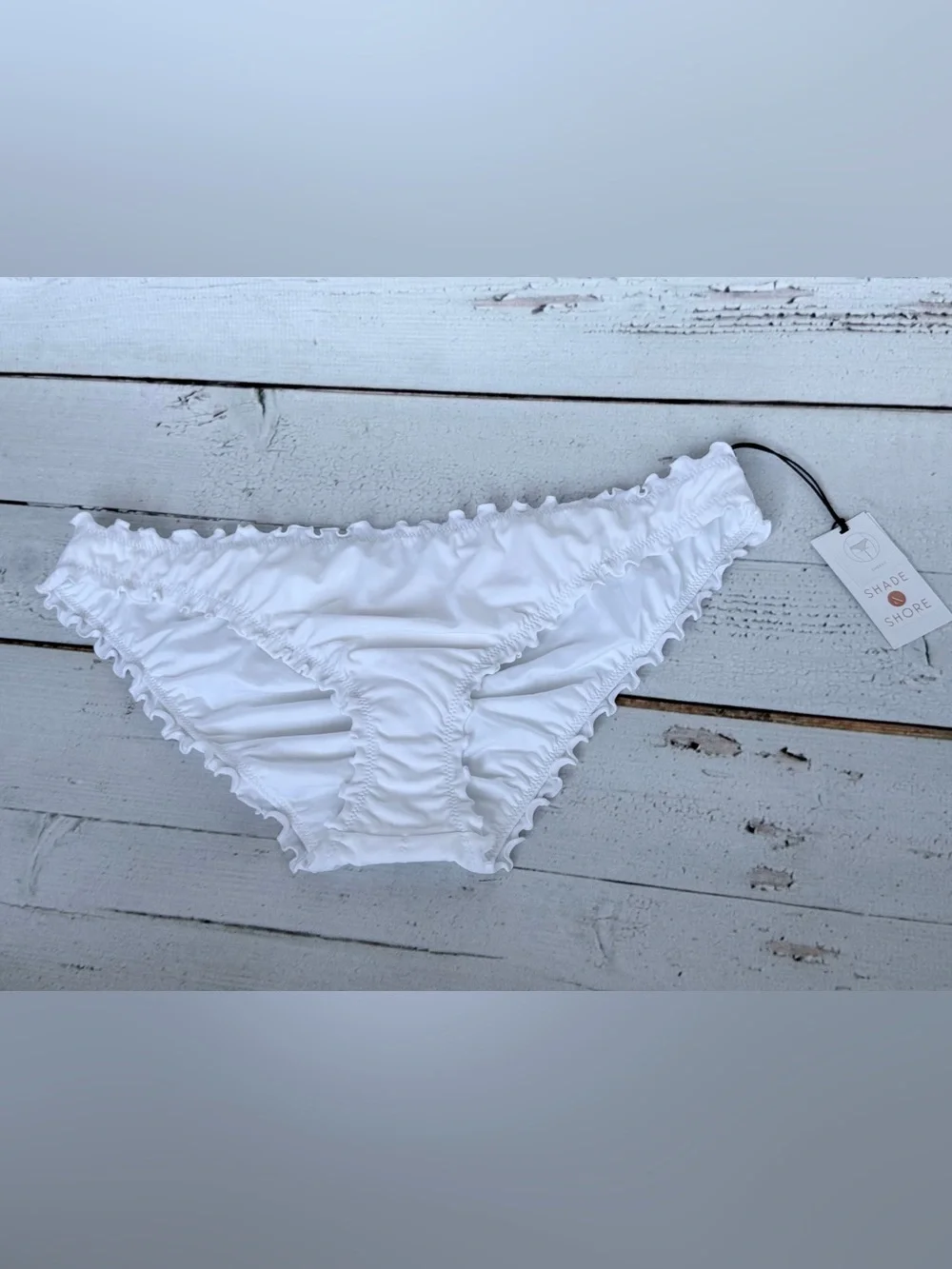NWT Shade & Shore White Ruffle Edge Cheeky Bikini Bottoms - BOTTOMS ONLY